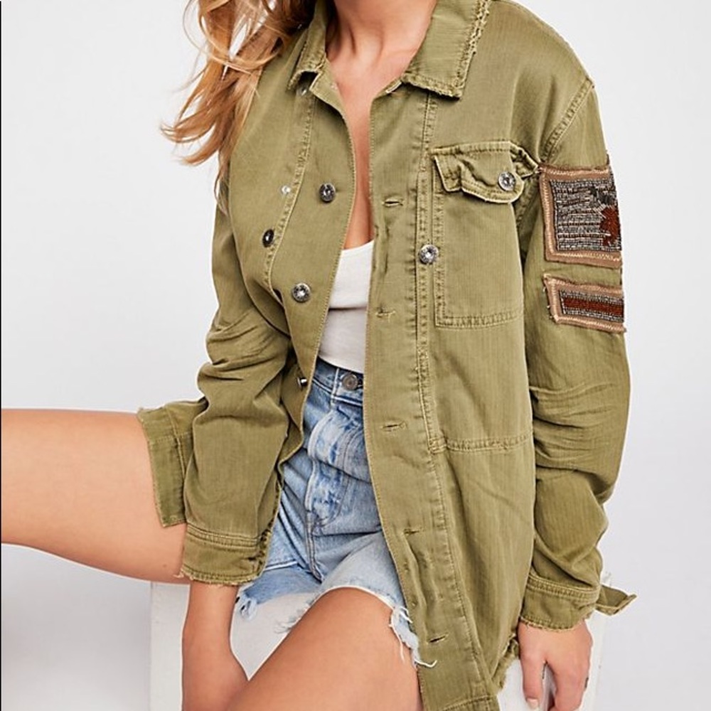 free people embelished military shirt jacket